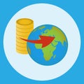 World currencies flying above the globe. Vector illustration. Royalty Free Stock Photo