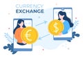 World Currency Exchange Services Cartoon Illustration Online Economy Applications for Cryptography, Euro, Dollar with Transaction Royalty Free Stock Photo