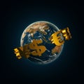 World currency signs around the earth