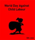 World day against child labour day vector. cute girl with garbage bag