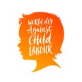 World day against child labour poster. Child head silhouette with brush calligraphy type design.