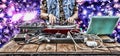 World Day DJ., dj music mixer playing closeup party sound Royalty Free Stock Photo