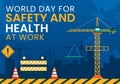 World Day for Safety and Health at Work Vector Illustration on April 28 with Mechanic Tool and Construction Helmet in Flat Cartoon