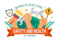 World Day for Safety and Health at Work Vector Illustration on April 28 with Mechanic Tool and Construction Helmet in Flat Cartoon