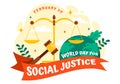 World Day of Social Justice Vector Illustration on February 20 with Scales or Hammer for a Just Relationship and Injustice