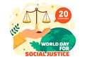 World Day of Social Justice Vector Illustration on February 20 with Scales or Hammer for a Just Relationship and Injustice