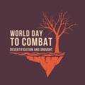 World Day to Combat Desertification and Drought banner with text and dry tree on soil dry desert sign vector Design