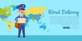 World Delivery Vector Web Banner with Postman Royalty Free Stock Photo