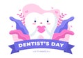 World Dentist Day With Tooth And Toothbrush To Prevent Cavities And Healthcare In Flat Cartoon Background Illustration
