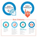World diabetes banner day with hand blood in blue circle and Beat diabetes icon set vector design