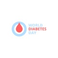 World diabetes day, abstract vector logo. Red blood drop in a blue round frame. Royalty Free Stock Photo