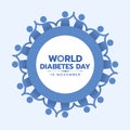 World Diabetes Day Awareness banner with blue people hold hand around circle frame vector design