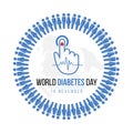 World Diabetes Day Awareness with blue Human icon circle and Blood drop on hand for blood sugar level and Wave pulse sign on map Royalty Free Stock Photo