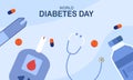 World diabetes day background, blood glucose testing meter and insulin production concept illustrati