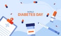 World diabetes day background, blood glucose testing meter and insulin production concept illustrati