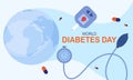 World diabetes day background, blood glucose testing meter and insulin production concept illustrati