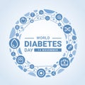 World diabetes day banner - abstract blue circle ring sign with circle icon medical are connect link vector design