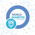 World Diabetes Day banner with Blue circle sign and Blood Sugar Test sign on cross plus and dna background vector design Royalty Free Stock Photo