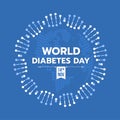 World diabetes day banner with DNA circle ring sign around text and blue earth texture background vector design Royalty Free Stock Photo