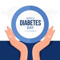 World diabetes day banner with hand hold care text in blue circle ring sign and abstract dot map earth world texture background Royalty Free Stock Photo