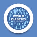 World diabetes day banner with icon diabets tools in white circle on blue background vector design Royalty Free Stock Photo