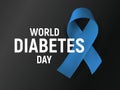 World Diabetes Day, blue ribbon with text on black background. Vector illustration.