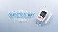 World Diabetes day concept ,14 November. Top view of blood glucose meter sets on pastel blue background Royalty Free Stock Photo