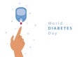 World Diabetes Day. Glucose meter and hand. Blood drop. Symbol of diabetic and fight against diabetes. Medical flat illustration.