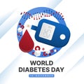 World diabetes day - Glucose testing red blood drop blood sugar and DNA on blue circle blue ring sign vector design Royalty Free Stock Photo