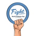 World diabetes day with hand hold blue circle ring and fight text vector design