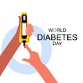 World diabetes day.Hand is holding electrochemical or Photometric glucometer.Finger is pricked,ready for a glucose or Blood Sugar Royalty Free Stock Photo