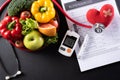 World diabetes day and healthcare concept. Patient`s blood sugar control, diabetic measurement, and healthy food eating nutrition