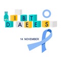 World diabetes day illustration.Cubes with disease world and lump sugar.Awareness ribbon and pills.Determination of glycated hemog Royalty Free Stock Photo