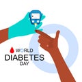 World diabetes day illustrations.Hands are making Blood Sugar or glucose Test.Determination of glycated hemoglobin.Electrochemical