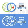 World diabetes day - Line circle green globe symbol cross line blue universal blue circle symbol for diabetes and drop blood sign