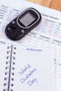 World diabetes day in notebook, results of measurement of sugar