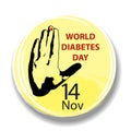World Diabetes Day. Round symbol with hand and blood drop. Health care. Medical illustration.