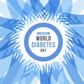 World diabetes day - Text in Universal blue circle symbol for diabetes and abstract blue hands frame vector design