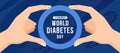 World diabetes day - Text in Universal blue circle symbol for diabetes with hands hold on dark blue background vector design
