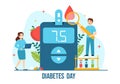 World Diabetes Day Vector Illustration on 14 November with Doctors Testing Blood for Glucose and Measuring Sugar in Flat Cartoon