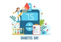 World Diabetes Day Vector Illustration on 14 November with Doctors Testing Blood for Glucose and Measuring Sugar in Flat Cartoon