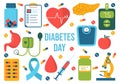 World Diabetes Day Vector Illustration on 14 November with Doctors Testing Blood for Glucose and Measuring Sugar in Flat Cartoon