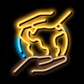 world different race hands neon glow icon illustration