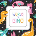 World of Dino Banner Template, Cover, Poster, Invitation Card, Flyer Design with Prehistoric Creatures Cartoon Vector