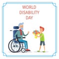 World Disability Day Boy Presents Bouquet of Flowers