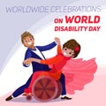 World disability day concept background, cartoon style