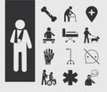 World disability day, disabled people medical equipment silhouette icons set design Royalty Free Stock Photo