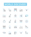 world discovery vector line icons set. Exploration, Expedition, Navigation, Identifying, Mapping, Locating, Geography