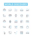 world discovery vector line icons set. Exploration, Expedition, Navigation, Identifying, Mapping, Locating, Geography