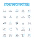 world discovery vector line icons set. Exploration, Expedition, Navigation, Identifying, Mapping, Locating, Geography